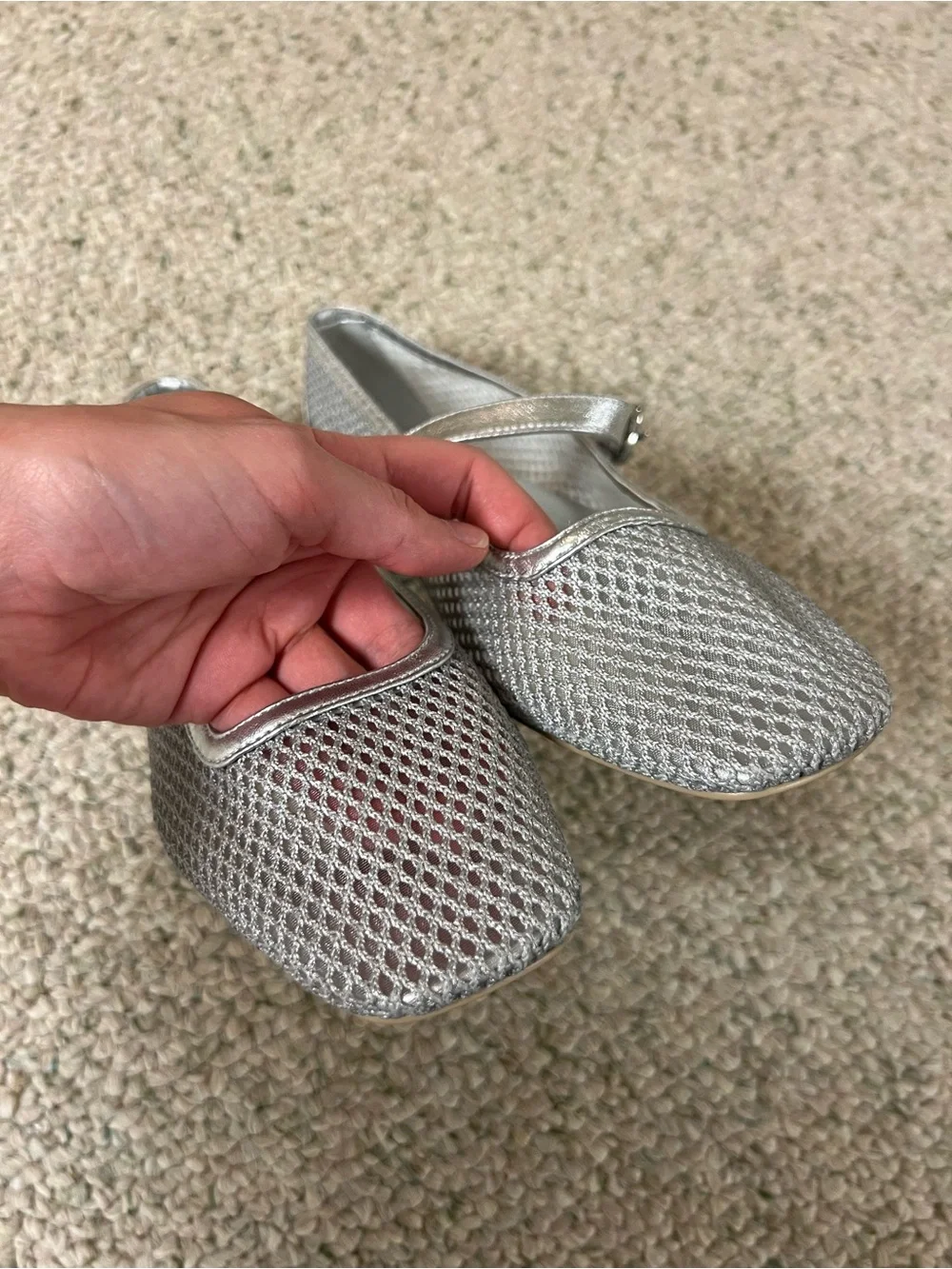 Dolce Vita Silver Mary Jane Flats with Textured Metallic Upper